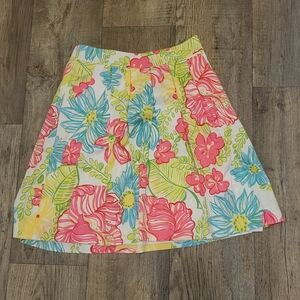 Lilly Pulitzer Neon Hibiscus Floral Skirt Lined Size 0 Bright Resortcore Style